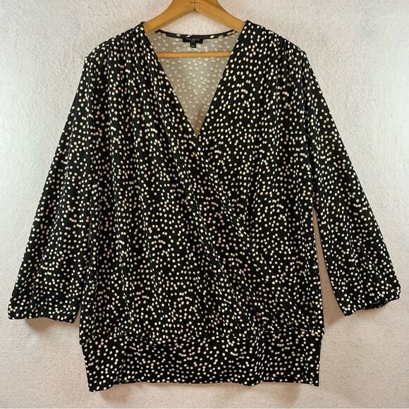 Talbots Womens Faux Wrap Top Sz X Black White Ditsy Polka‎ Dots Career Office - Picture 1 of 12